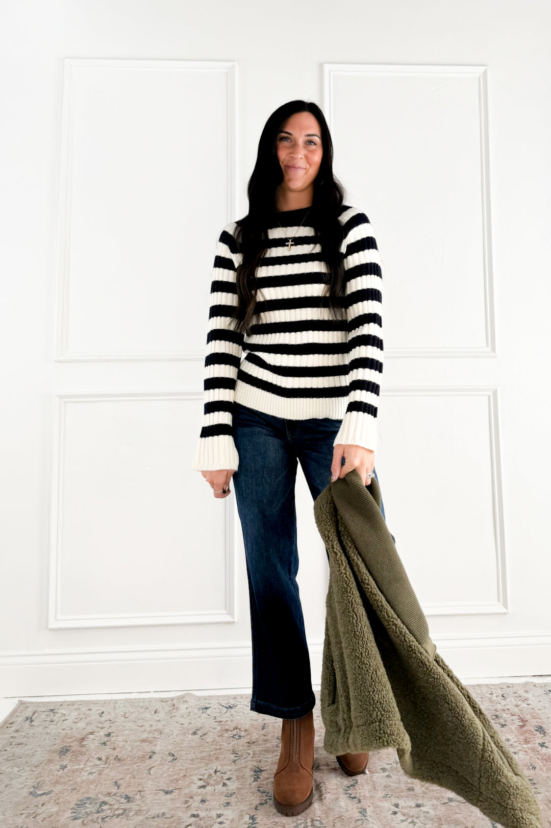 Striped Ribbed Crewneck Sweater