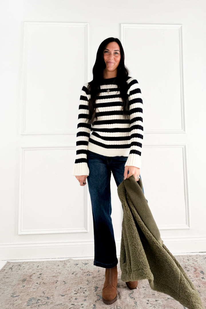 Striped Ribbed Crewneck Sweater