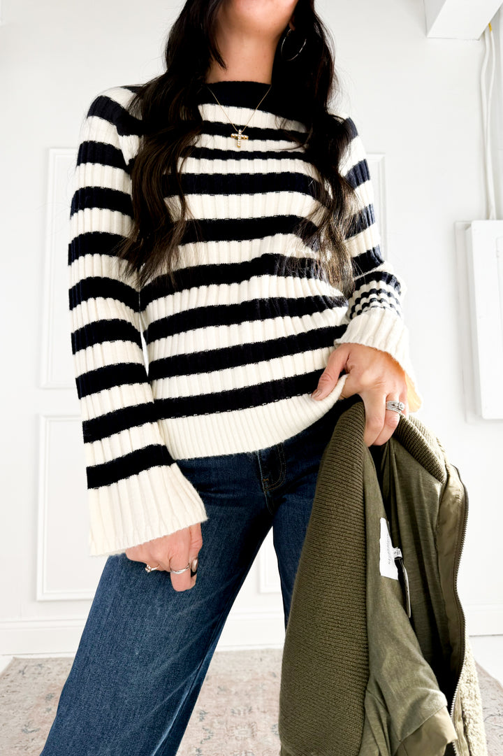 Striped Ribbed Crewneck Sweater