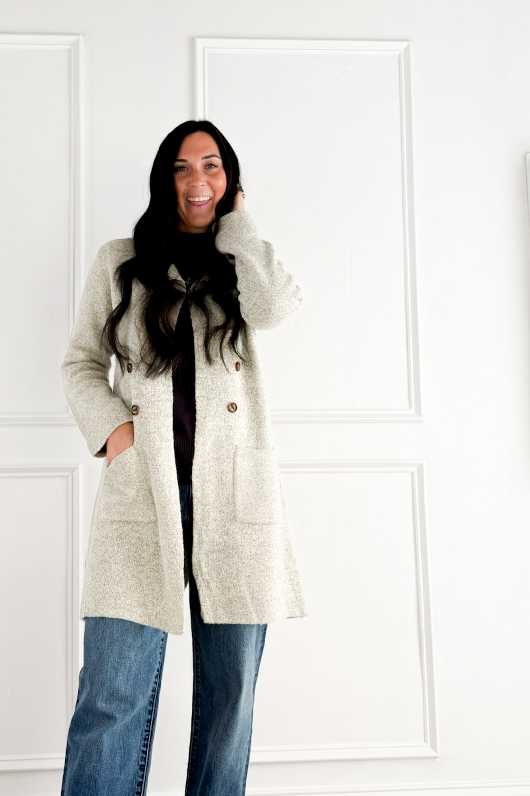 Brushed Knit Longline Blazer Cardigan