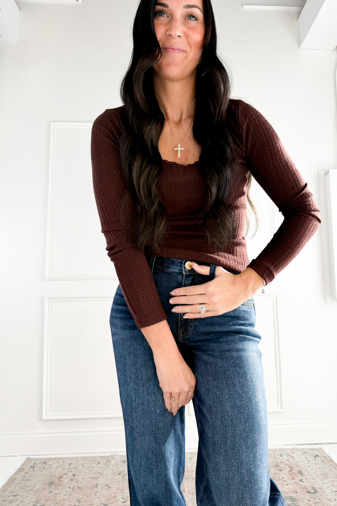 Lace Trim Square Neck Knit Top