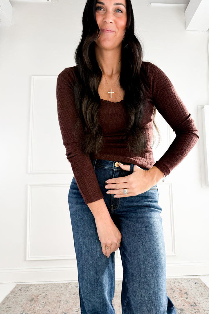 Lace Trim Square Neck Knit Top