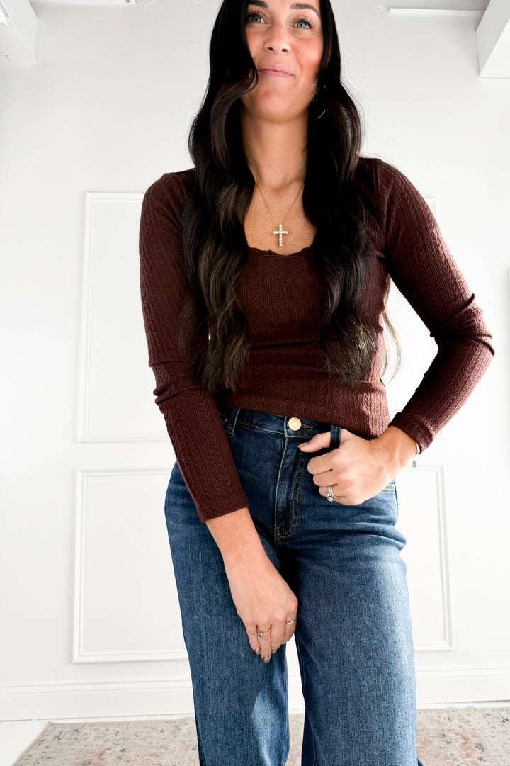 Lace Trim Square Neck Knit Top