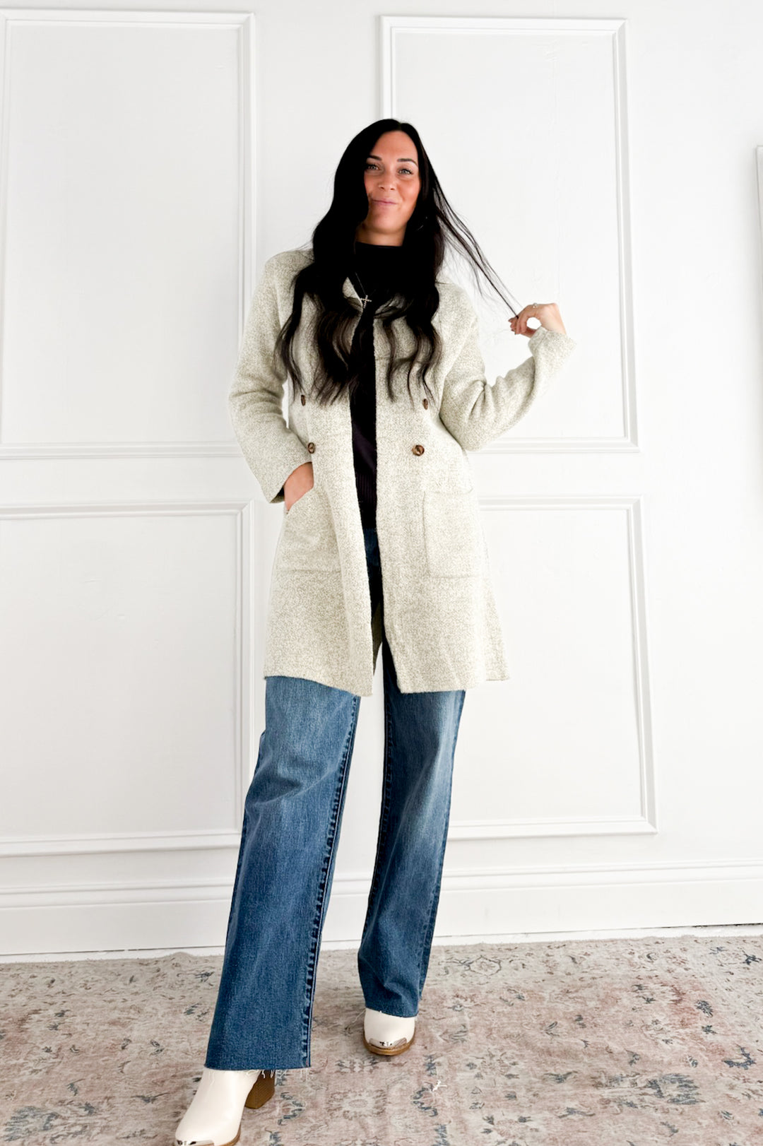 Brushed Knit Longline Blazer Cardigan