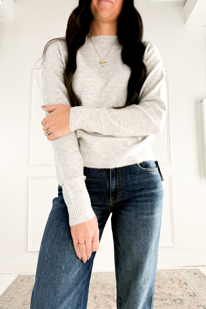 High Neck Basic Cropped Sweater Top