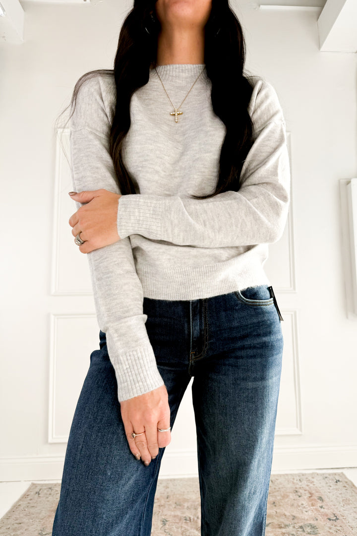 High Neck Basic Cropped Sweater Top