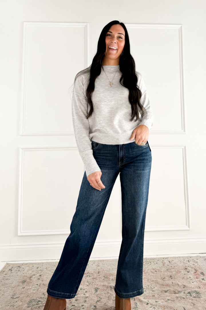 High Neck Basic Cropped Sweater Top