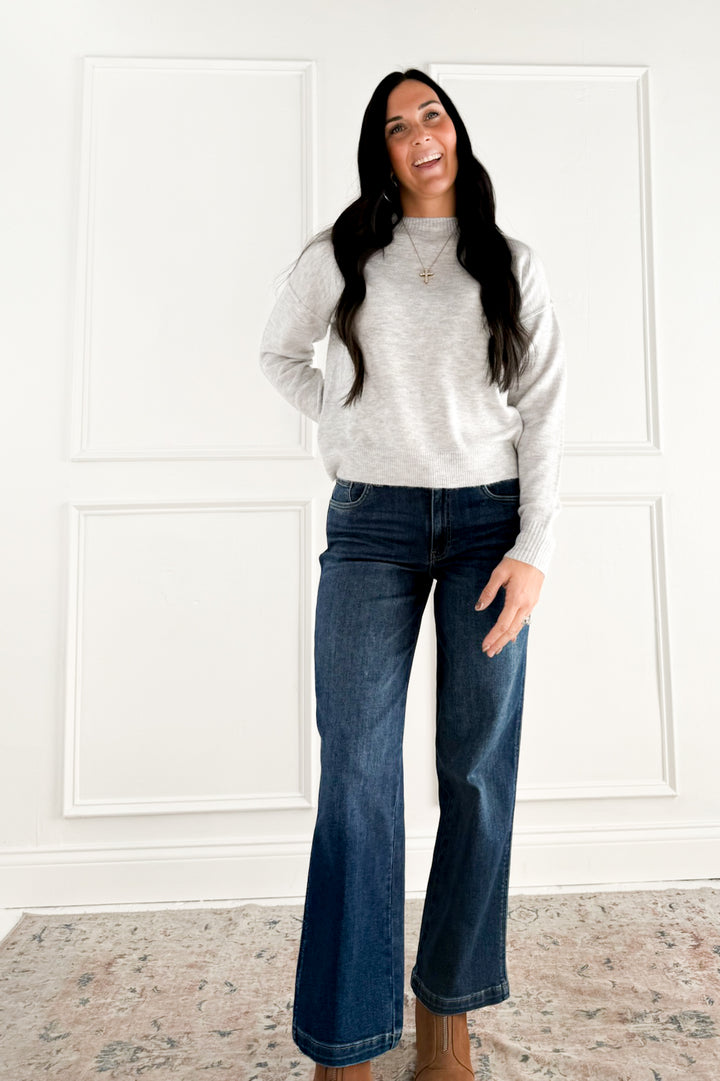 High Neck Basic Cropped Sweater Top