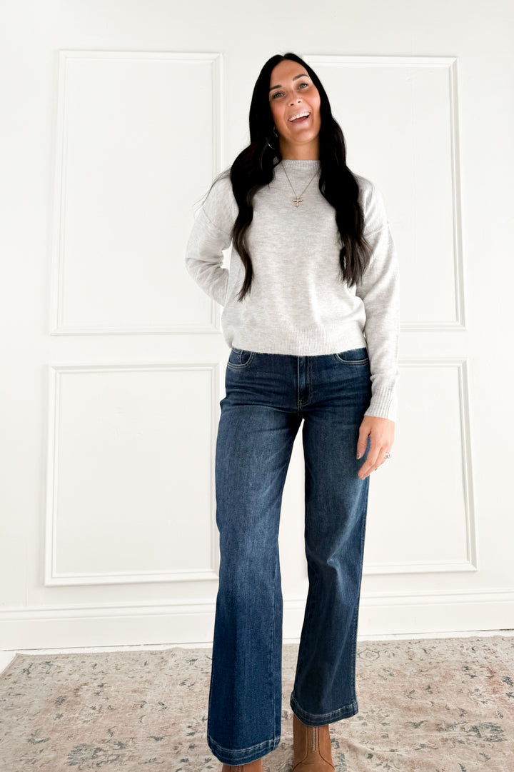 High Neck Basic Cropped Sweater Top