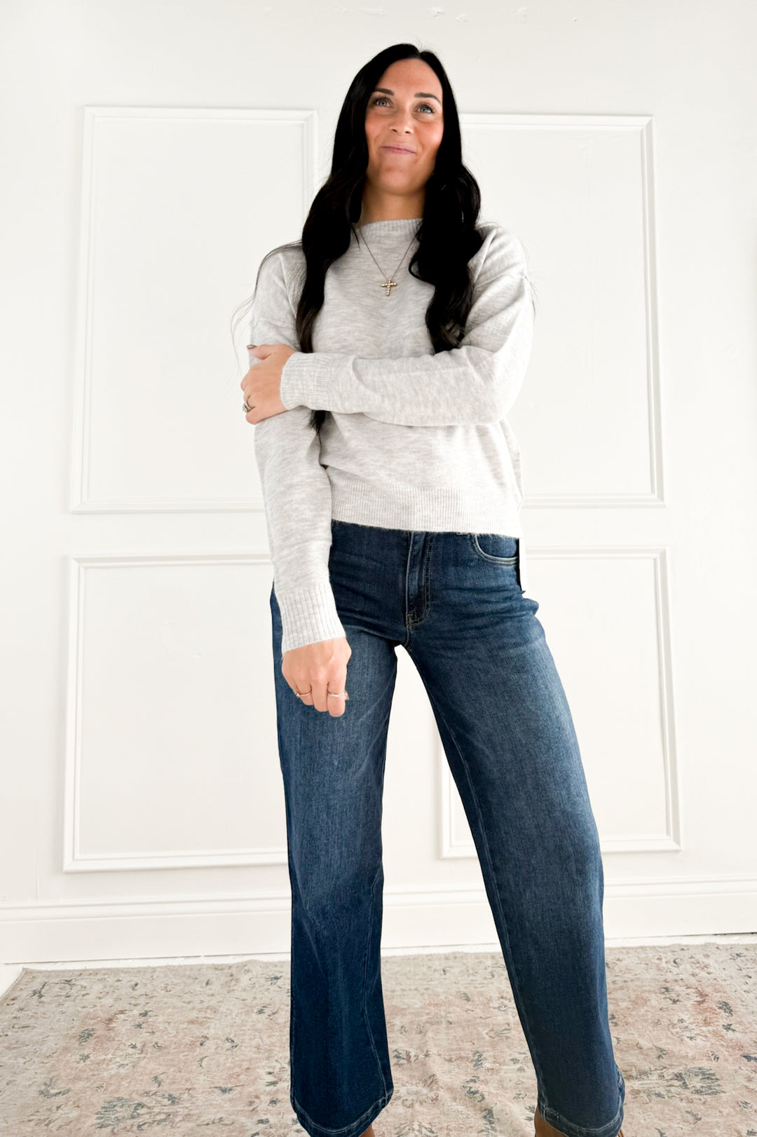 High Neck Basic Cropped Sweater Top