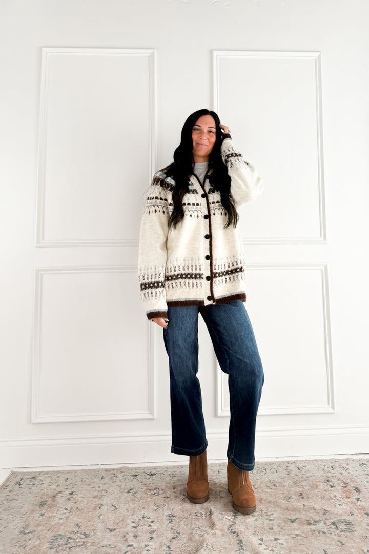 Faire Isle Hooded Button Up Wool Cardigan