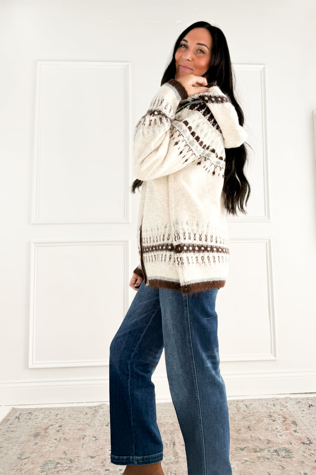 Faire Isle Hooded Button Up Wool Cardigan