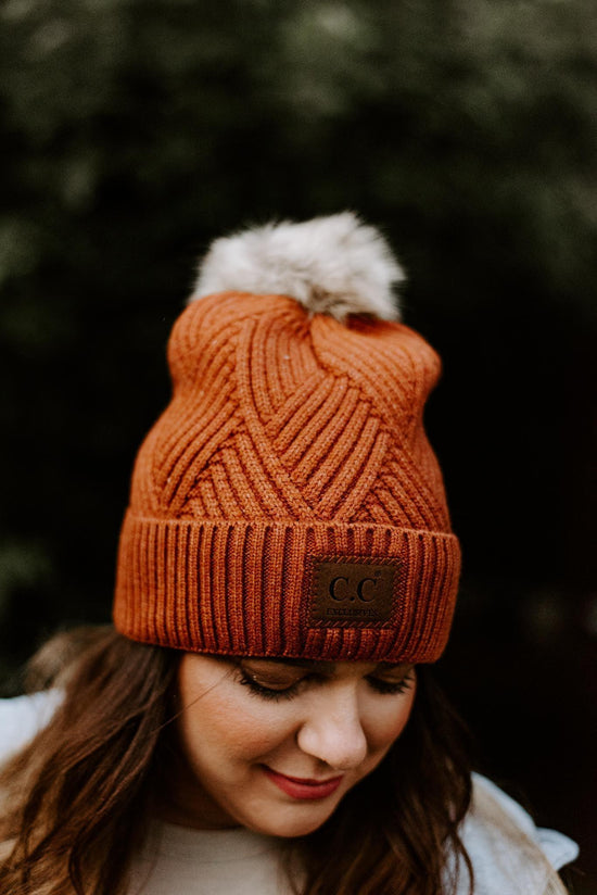 Load image into Gallery viewer, C.C. Diagonal Knit Pom Beanie | 6 Colors
