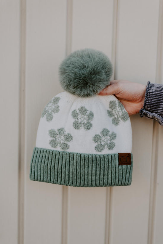 Load image into Gallery viewer, C.C. Flower Knit Pom Beanie | 4 Colors
