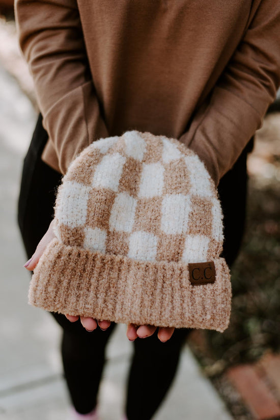 Load image into Gallery viewer, C.C. Fuzzy Checkered Beanie
