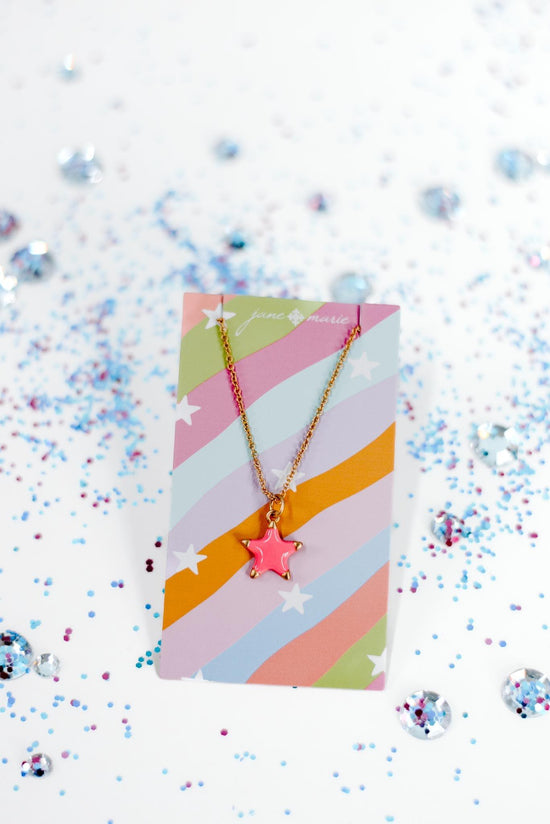 Load image into Gallery viewer, Gold Tip Pink Star Kids Necklace
