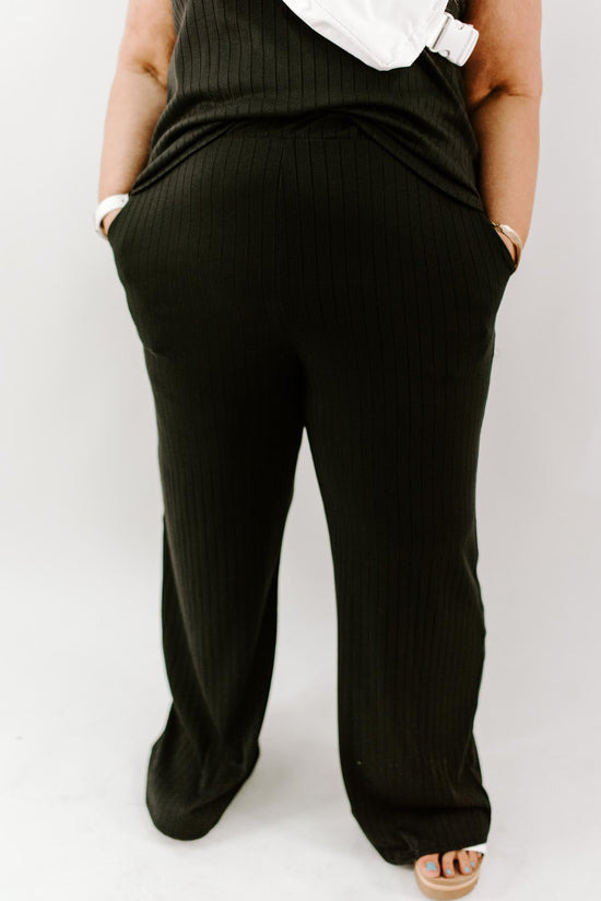 Melina Curvy Elastic Waist Ribbed Pants